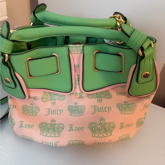 New Juicy Couture Juicy Fan Club Satchel Crossbody Handbag Retro Green Pink Y2K - Picture 3 of 4
